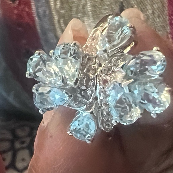 3.92CT Pear Cut Topaz And 0.28CT Round Cut White Topaz 925 Sterling Silver Ring - Picture 9 of 9